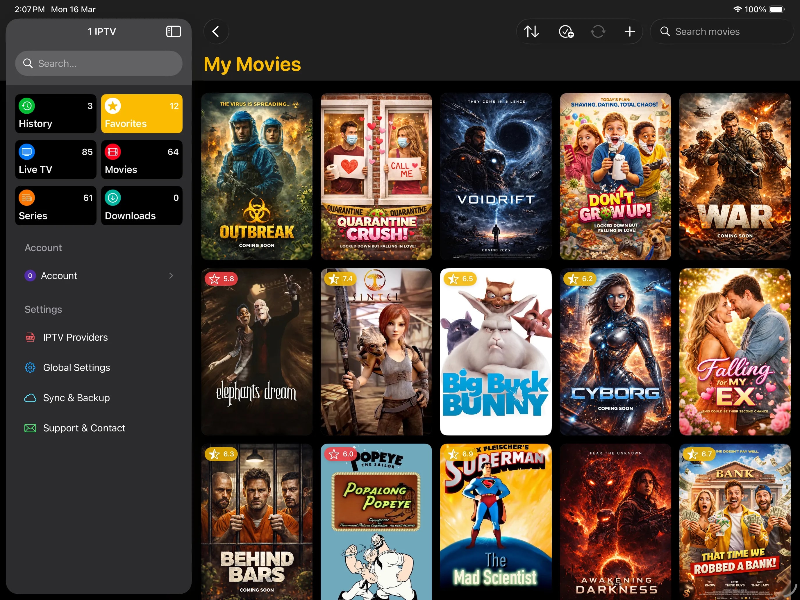 1IPTV live TV channel browser interface
