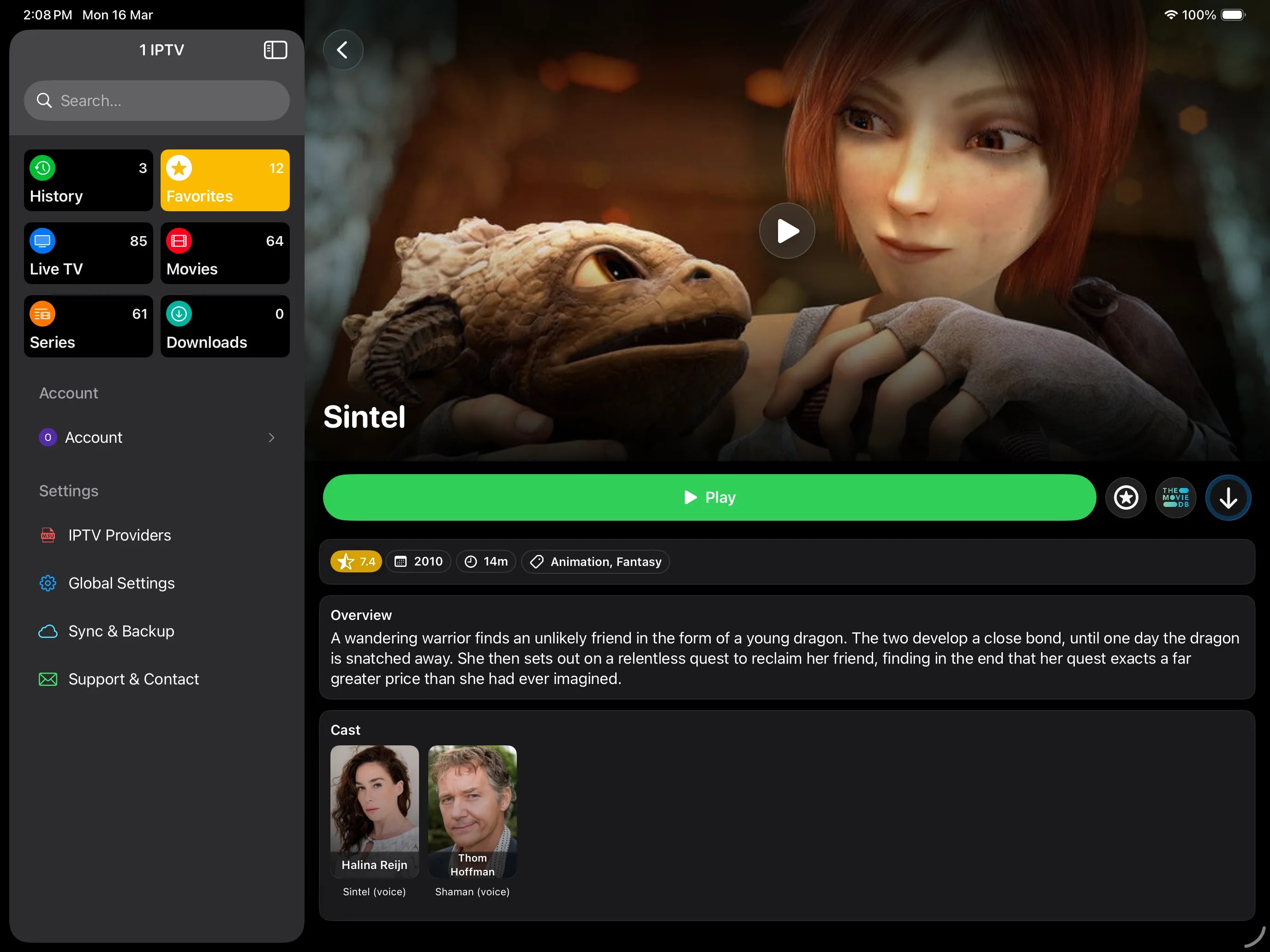 1IPTV video player with playback controls